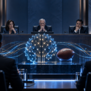 Editorial illustration about AI sports betting regulation, United States casino and gambling news, and source documents