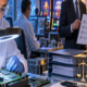 Editorial illustration of gaming laboratory testing, casino compliance, and corporate appointments