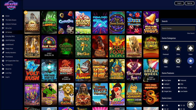 Jackpot Wheel’s desktop game lobby from Chipy’s review gallery.