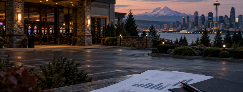 Editorial illustration of Washington casino closures and regional gaming operations